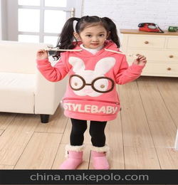 2013韩版秋新款加厚儿童卫衣 兔子图案女童抓绒时尚童卫衣批发