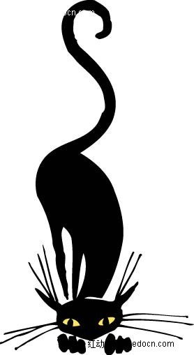 黑色猫咪剪影手绘矢量插画AI素材免费下载 红动网 