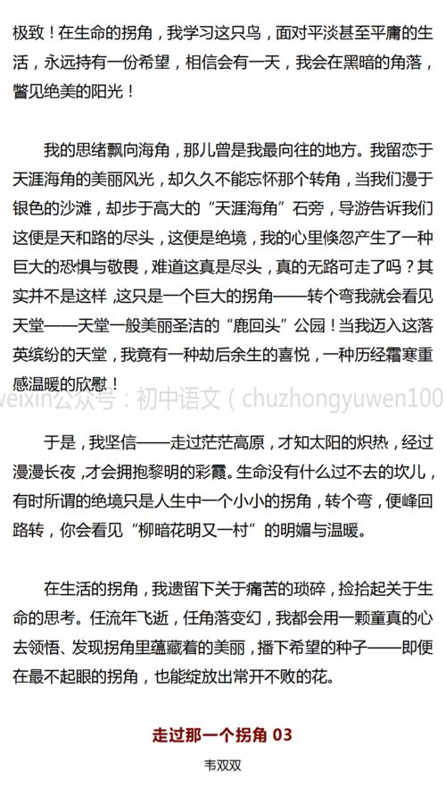 初中语文丨2021中考作文预测 走过那一个拐角 范文4篇