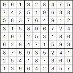 这是一个比一般数字游戏难一点的数字游戏.要求不仅每一行,每一列和每一个九宫格里必须包含1 9这9个 